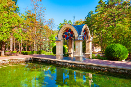 Glass pavilion in Kislovodsk National Park in Kislovodsk city, Russiaの写真素材