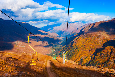 Cable car on the Cheget mountain, which located opposite Mount Elbrus in the Caucasus, Russiaの写真素材