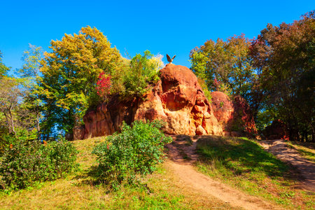 Red stones in Kislovodsk National Park in Kislovodsk city, Russiaの写真素材