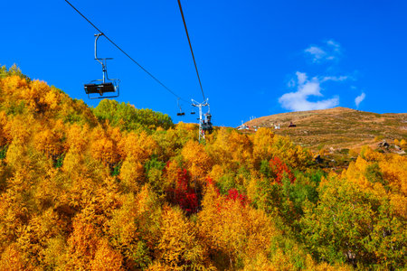 Cable car on the Cheget mountain, which located opposite Mount Elbrus in the Caucasus, Russiaの写真素材