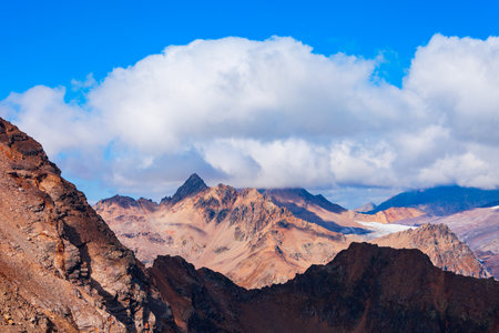 Mountains in Mount Elbrus region, the highest mountain peak in Russia and Europeの写真素材