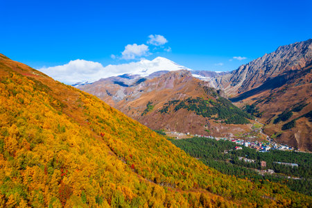 Mount Elbrus is the highest and most prominent mountain peak in Russia and Europeの写真素材