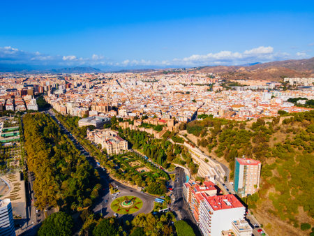 Malaga aerial panoramic view. Malaga is a city in the Andalusia community in Spainの写真素材