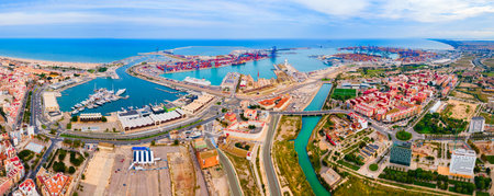 Valencia city port aerial panoramic view. Valencia is the third most populated municipality in Spain.の写真素材