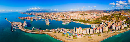 Malaga city port aerial panoramic view. Malaga is a city in the Andalusia community in Spain.の写真素材