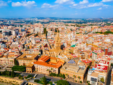 The Cathedral Church of Saint Mary aerial panoramic view, Murcia. Murcia is a city in south eastern Spain.の写真素材