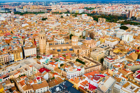 Valencia city aerial panoramic view. Valencia is the third most populated municipality in Spain.の写真素材