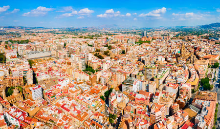 Murcia city centre aerial panoramic view. Murcia is a city in south eastern Spain.の写真素材