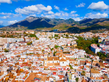 Church of Our Lady of the Incarnation or Iglesia de Nuestra Senora de la Encarnacion aerial panoramic view in Marbella city in the province of Malaga in the Andalusia, Spainの写真素材