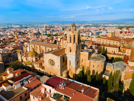 Cathedral of Tarragona aerial panoramic view. It is a Roman Catholic church in Tarragona city, Catalonia region in Spain.の写真素材