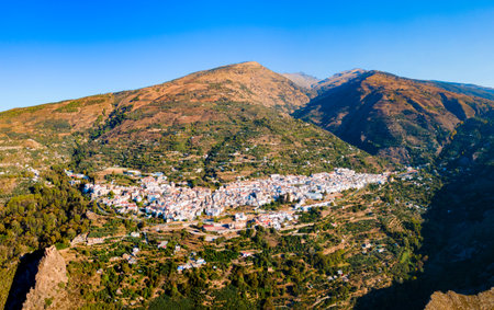 Lanjaron aerial panoramic view. Lanjaron is a town in the Alpujarras area in the province of Granada in Andalusia, Spain.の写真素材