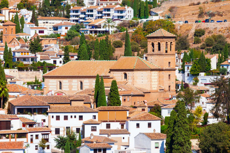 Parish Church of Our Savior or Iglesia Parroquial de Nuestro Salvador aerial panoramic view in Granada, the capital city of the province of Granada in Andalusia, Spainの写真素材