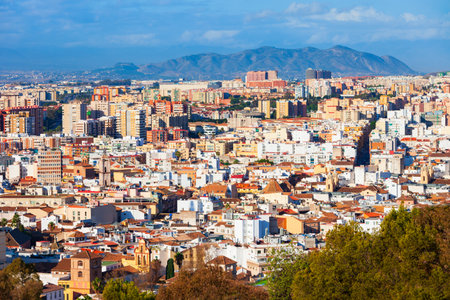 Malaga aerial panoramic view. Malaga is a city in the Andalusia community in Spainの写真素材