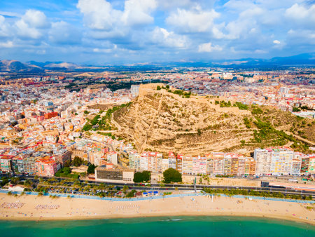 Alicante city beach aerial panoramic view. Alicante is a city in the Valencia region, Spain.の写真素材