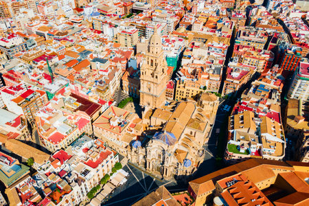 The Cathedral Church of Saint Mary aerial panoramic view, Murcia. Murcia is a city in south eastern Spain.の写真素材