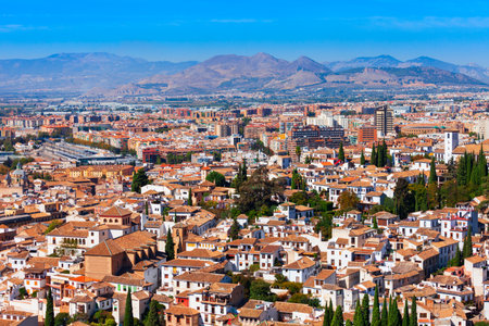 Granada city aerial panoramic view, Andalusia region in Spainの写真素材