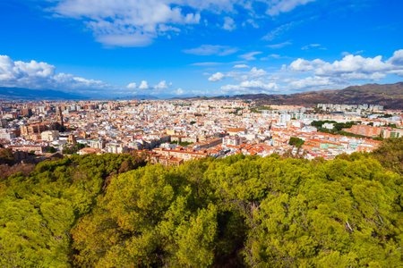 Malaga aerial panoramic view. Malaga is a city in the Andalusia community in Spainの写真素材