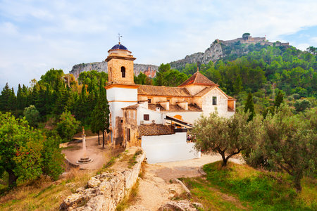 Sant Feliu church aerial panoramic view. Sant Feliu or St Felix is a Romanesque and gothic style, Roman Catholic church in the city of Xativa near Valencia in Spain.の写真素材