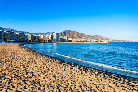 Fuengirola city beach panoramic view. Fuengirola is a city on the Costa del Sol in the province of Malaga in the Andalusia, Spain.の写真素材