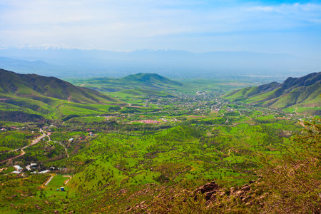 Beauty mountain landscape between Samarkand and Shahrisabz cities in Uzbekistanの写真素材