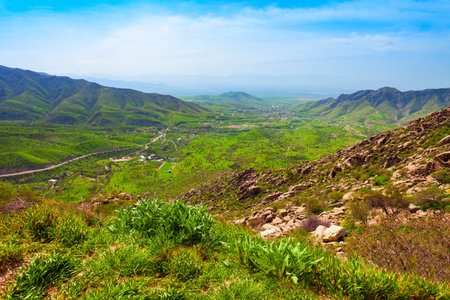 Beauty mountain landscape between Samarkand and Shahrisabz cities in Uzbekistanの写真素材