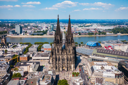 Cologne Cathedral aerial panoramic view in Cologne, Germanyの写真素材