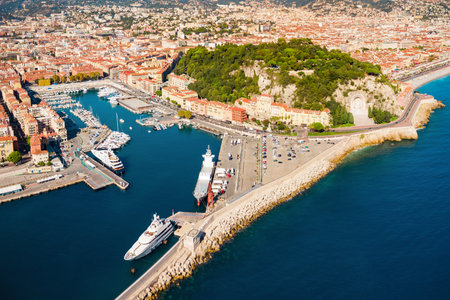 Nice aerial panoramic view. Nice is a city located on the French Riviera or Cote d'Azur in France.の写真素材