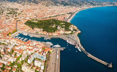 Nice aerial panoramic view. Nice is a city located on the French Riviera or Cote d'Azur in France.の写真素材