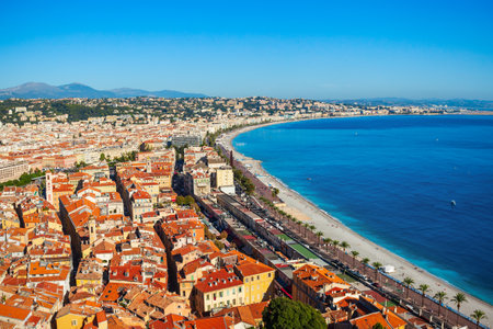 Nice aerial panoramic view. Nice is a city located on the French Riviera or Cote d'Azur in France.の写真素材