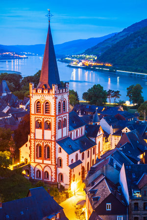 Bacharach aerial panoramic view. Bacharach is a small town in Rhine valley in Rhineland-Palatinate, Germanyの写真素材