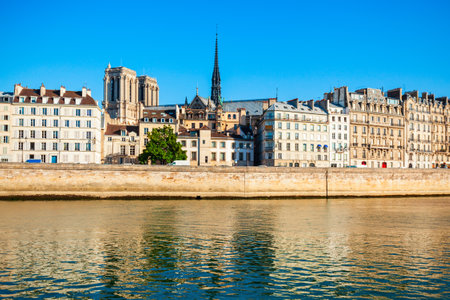 Seine river embankment in Paris city in Franceの写真素材
