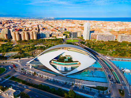 Valencia, Spain - October 15, 2021: Palau de les Arts Reina Sofia or Queen Sofia Palace of the Arts is an opera house and arts centre by Santiago Calatrava at City of Arts and Sciences in Valenciaのeditorial素材