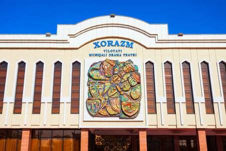 Urgench, Uzbekistan - April 13, 2021: Khorezm or Khorazm Regional Theater of Musical Drama named after Ogakhi in Urgench city in Uzbekistanのeditorial素材