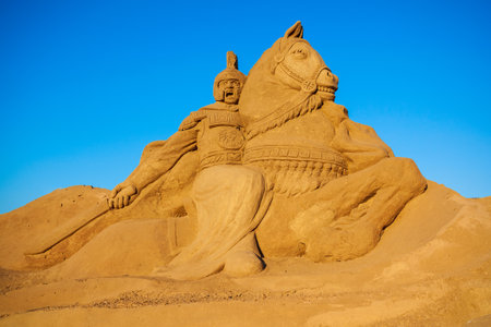 ANTALYA, TURKEY - SEPTEMBER 12, 2014: Sandland or Sand Sculpture Museum is an open air museum located at the Lara beach in Antalya city in Turkeyのeditorial素材