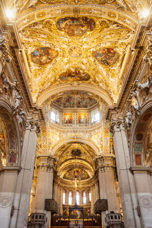 BERGAMO, ITALY - APRIL 11, 2019: Santa Maria Maggiore Basilica interior. The Basilica of Santa Maria Maggiore is a major church in the upper town of Bergamo in Northern Italy.のeditorial素材