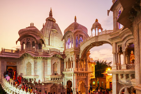 VRINDAVAN, INDIA - SEPTEMBER 20, 2019: Sri Krishna Balaram Mandir is a Gaudiya Vaishnava temple in the holy city of Vrindavan in Uttar Pradesh state of Indiaのeditorial素材