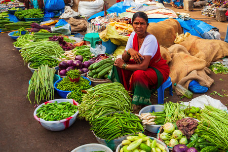 GOA, INDIA - APRIL 06, 2012: Fruts and vegetables at the local market in Indiaのeditorial素材