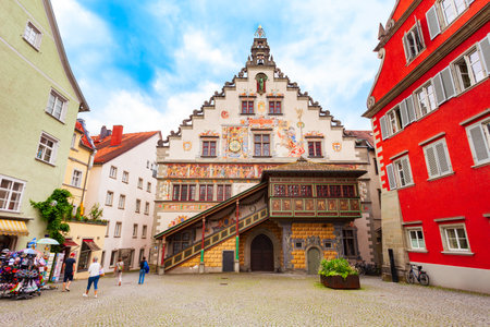 Lindau, Germany - July 04, 2021: Altes Rathaus or Old Town Hall building in Lindau city centre. Lindau is a major town and island on the Lake Constance or Bodensee in Bavaria, Germany.のeditorial素材