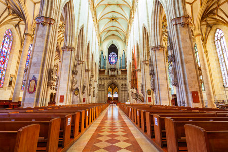 Ulm, Germany - July 05, 2021: Ulm Minster or Ulmer Munster interior a Lutheran church located in Ulm, Germany. It is currently the tallest cathedral in the world.のeditorial素材