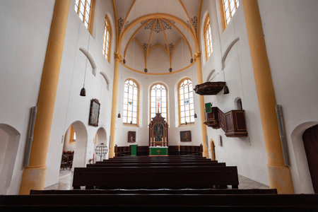 Regensburg, Germany - July 09, 2021: New Parish Church or Neupfarrkirche interior, located on Neupfarrplatz in Regensburg old town. Regensburg is a city at Danube river in Bavariaのeditorial素材
