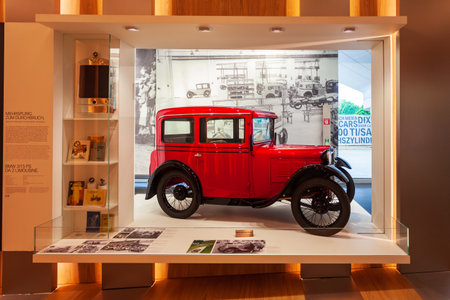 Munich, Germany - July 08, 2021: BMW 3 15 PS DA 2 Limousine at BMW Museum. It is an automobile museum of BMW history located near the Olympiapark in Munich, Germanyのeditorial素材