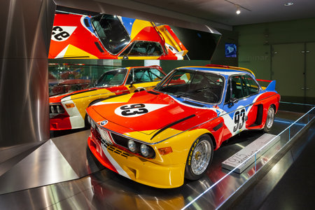 Munich, Germany - July 08, 2021: 1975 BMW 3.0 CSL Art Car in BMW automobile museum located near the Olympiapark in Munich, Germanyのeditorial素材