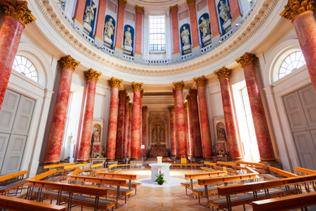 Nuremberg, Germany - July 10, 2021: St. Elizabeth Church interior, a roman catholic church in Nuremberg old town. Nuremberg is the second largest city of Bavaria state in Germany.のeditorial素材