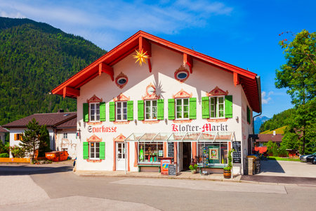Ettal, Germany - July 03, 2021: Ettal monastery market in Ettal village in Bavaria, southern Germanyのeditorial素材