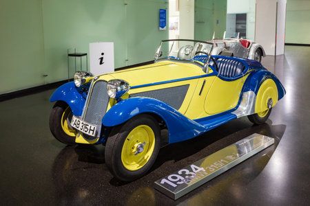 Munich, Germany - July 08, 2021: A 1939 BMW 315 or 315-1 sport roadster car in BMW Museum. It is an automobile museum of BMW history near the Olympiapark in Munich, Germanyのeditorial素材