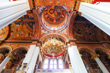 Heraklion, Greece - October 13, 2021: The Agios Minas Cathedral interior, it is a Greek Orthodox Church in Heraklion city on Crete island, Greeceのeditorial素材