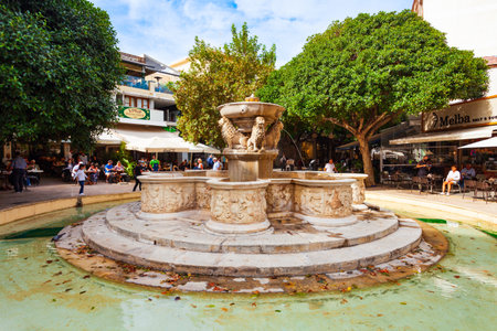 Heraklion, Greece - October 13, 2021: Morosini fountain at Lions Square in Heraklion city centre on Crete island in Greeceのeditorial素材