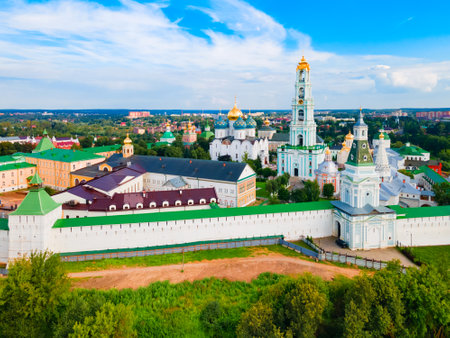 St. Sergius Trinity Lavra Monastery aerial panoramic view in Sergiyev Posad city, Golden Ring of Russiaのeditorial素材