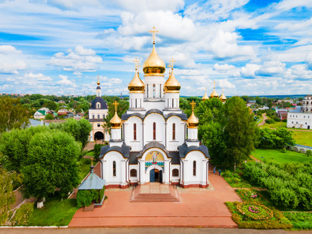 St. Nicholas or Nikolsky Monastery aerial panoramic view in Pereslavl Zalessky or Pereslavl-Zalessky city, Golden Ring of Russiaのeditorial素材