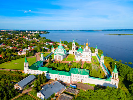 Spaso-Yakovlevsky Monastery or Monastery of St. Jacob Saviour and Lake Nero aerial panoramic view in Rostov Veliky in Yaroslavl Oblast, Golden Ring of Russiaのeditorial素材
